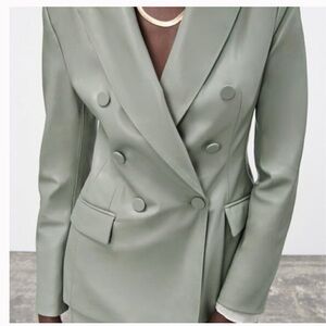 Zara Double-Breasted Blazer in Soft Green